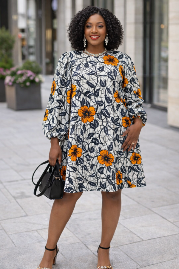 Print Short Dress , colorful with a bow on the back