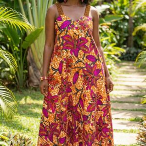 Dress, 100% cotton Long dress, Sleeveless, Rope Arms, Wide neck, Colorful, embellished with Rhinestones